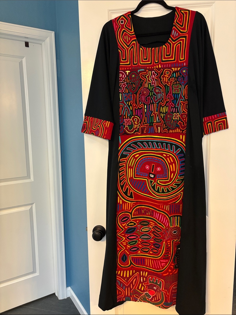 Handmade Vintage Kaftan with Mola on Front and Cuffs
